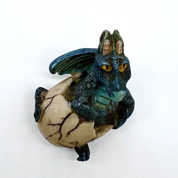 Blue Baby Dragon Hatchling Figurine in Cracked Egg Fantasy Mini Statue - Picture 7 of 7